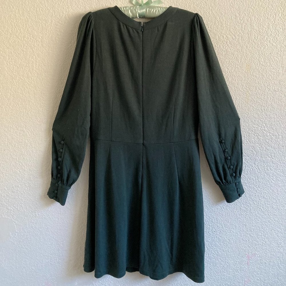 LOFT Long Botton Sleeve Dark Forest Green Dress - Picture 3 of 9